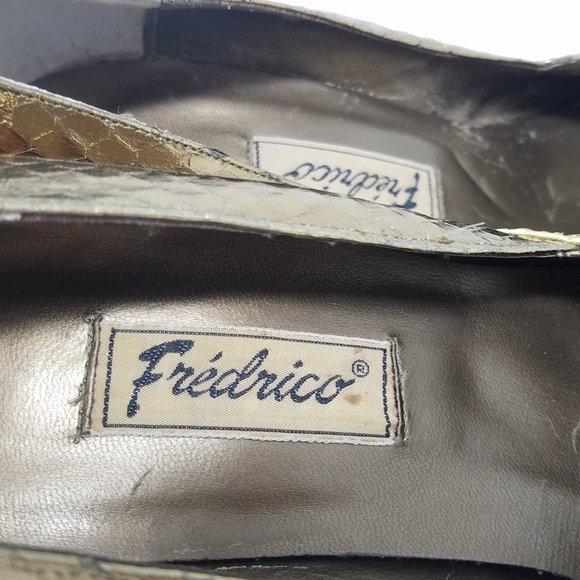 Fredrico shoe MEGAN gold genuine snakeskin VTG 9‎ - Picture 8 of 9
